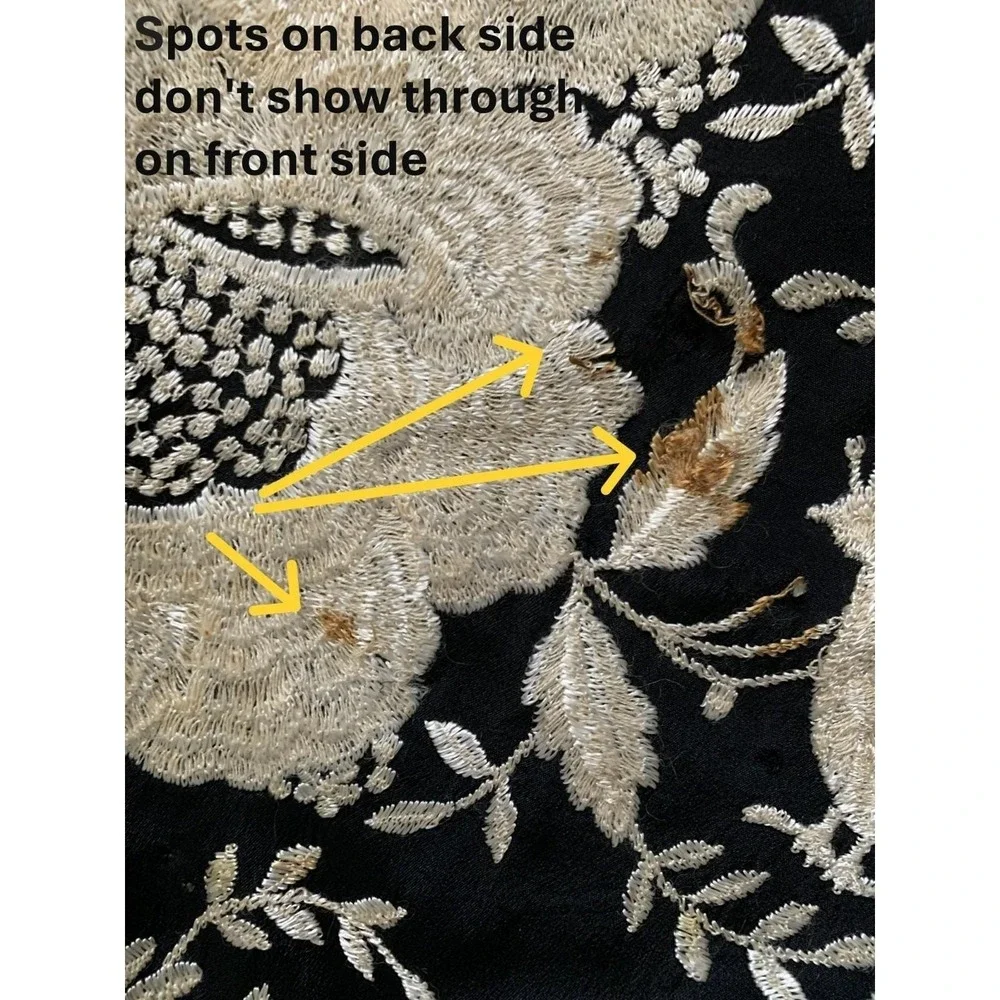 Antique Black Ivory Silk Floral w Peacocks Embroidered Manila Fashion Shawl READ